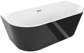 Mexen Oval, voľne stojaca nástenná vaňa 180 x 80 cm, biela-čierna, zlatý lesklý prepad, 52671808075-50