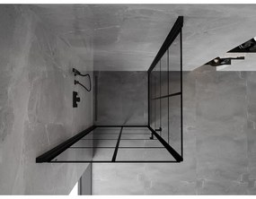Mexen Mist-B Duo, 2-krídlový výklopný sprchový kút 100 x 100 cm, číre sklo-čierna mriežka, 8A2-100L-100P-70-77