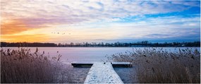 Obraz - Zamrznuté jazero, Ełk, Mazury, Poľsko (120x50 cm)