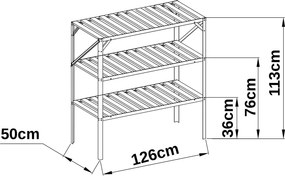 Záhradný regál do skleníka BestBerg BB-GSB3 / 3 police / 126 x 50 x 113 cm / strieborná