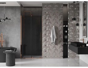 Mexen Velar, posuvné sprchové dvere do otvoru 120 cm, 8mm šedé sklo, ružové zlato, 871-120-000-41-60