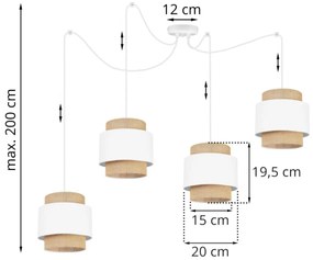 Závesné svietidlo Boho Spider, 4x jutové/biele textilné tienidlo