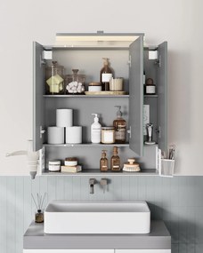 Koupelnová zrcadlová skříňka s LED osvětlením Vasagle Doris šedá