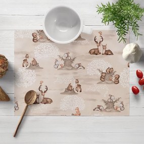 Biante Detské bavlnené prestieranie na stôl Sandra SA-698 Hnedé lesné zvieratká na béžovom 35x45 cm
