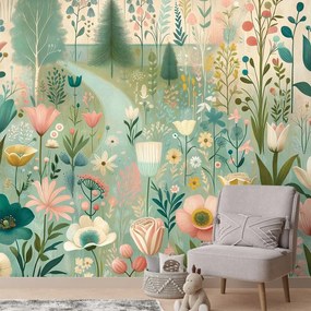 Tapeta pastelová kvetinová lúka