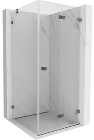 Mexen Lunar-F, 1-krídlový sprchový kút so skladacími dverami, pravý, 80 x 80 cm, 8mm číre sklo, grafitový profil, 836-080-080-66-00-P