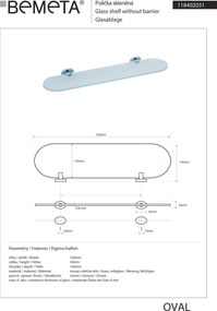 Bemeta Design OVAL: Polička, 520 mm, sklo - 118402031