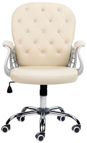 Otočná kancelárska stolička z umelej kože s kryštálmi béžová PRINCESS Beliani