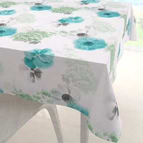 Biante Teflónový štvorcový obrus TF-044 Tyrkysové ruže na bielom 120x120 cm