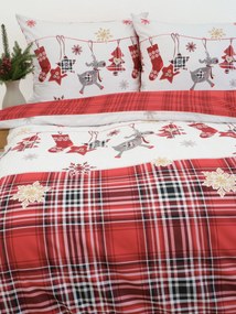 Vianočné bavlnené obliečky Renforcé - Sobíci červené