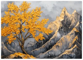 Obraz – Zlatý strom v horách (70x50 cm)