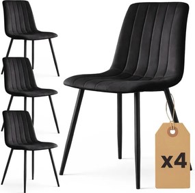 Sada štyroch jedálenských stoličiek LIVO zamatové, čierne / čierne nohy (4 ks)
