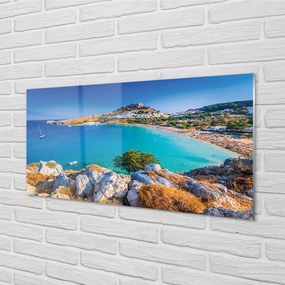 Obraz na akrylátovom skle Grécko pobrežie beach panorama 125x50 cm