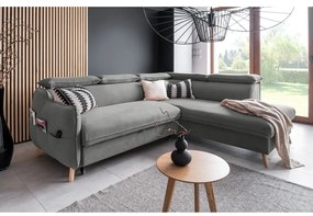 Svetlosivá zamatová rozkladacia rohová pohovka (pravý roh) Sweet Harmony – Miuform