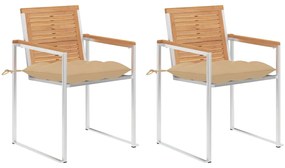 Záhradné stoličky so sedákmi 2 ks masívne tíkové drevo a oceľ