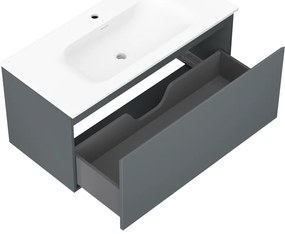 Mexen Orio, kúpeľňová skrinka 100 cm s umývadlom Vela, 1 zásuvka, grafitová matná/biela matná, 91A10-10047-1-BF66-W23M01