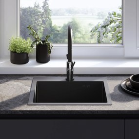 Rea Leo, 1-komorový oceľový drez 500x450x185 mm, čierna matná, ZLE-06005
