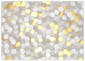 Sklenený obraz - Zlato-biele hexagóny (70x50 cm)