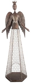 Hnedá antik kovová dekorácia svietnik anjel Brocante - 28*19*75 cm