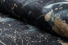 Koberec protišmykový  ANDRE 1336, Lístie, čierny / tyrkysový