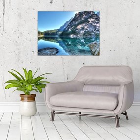 Sklenený obraz vysokohorského jazera (70x50 cm)