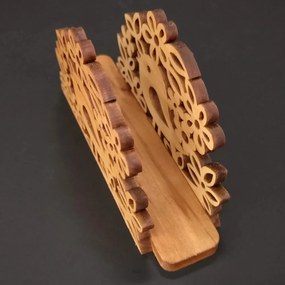 AMADEA Drevený stojanček na obrúsky s vtáčikom, masívne drevo, 12,5x6,5x3,5 cm