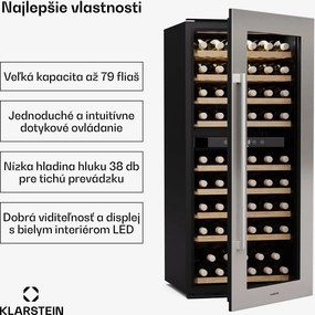 Klarstein Vinsider Duo chladnička na víno, 79 fliaš, 2 chladiace zóny, UV ochrana, 9 políc, Dotykové ovládanie