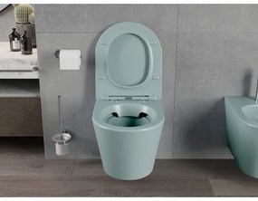 Mexen Rico, závesné WC Rimless s WC doskou slim, duroplast, zelená matná, 30724048