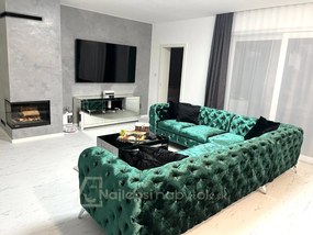 ROHOVÁ SEDAČKA CHESTERFIELD LARISSA PRAVÁ - ĽAVÁ SIVÁ SEMIŠOVÁ LÁTKA 323 X 264 cm