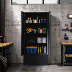 Modulárna kovová multifunkčná skriňa s vysokou zásuvkou čierna MEGAN 1950 x 900 x 400 mm