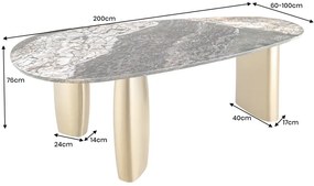 Jedálenský stôl ORGANIC 200 cm oválny, viacfarebný mramorový vrch s rámom v šampansko-zlatej farbe