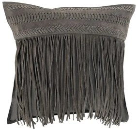 Šedý kožený vankúš s výplňou Tassels -  45*45*10cm