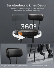 VASAGLE EKHO – Sada 2 barových stoličiek z umelej kože, otočné, LBC089 Farba: čierna