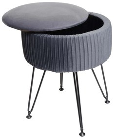Taburetka s úložným priestorom K47- zamat, v45 x Ø35 cm - Sivá