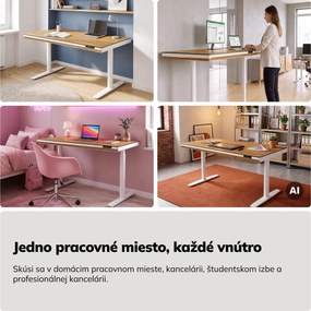 Elektrický písací stôl sit-stand so zásuvkou a bezdrôtovou nabíjačkou Qi biely/zlatý dub, 1400 mm: ELLIS