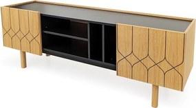 Čierny/prírodný TV stolík v dekore duba 175x60 cm Porto - Woodman