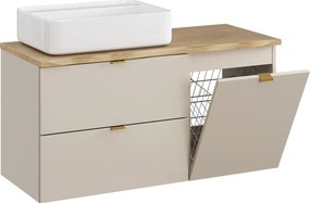 Závěsná skříňka Dalia Cashmere Nature Magic s košem na prádlo, deskou a umyvadlem 100 cm kašmírová/dub cremona