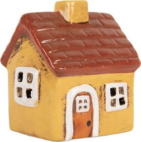 Žltý keramický svietnik na čajovú sviečku domček Village - 8*7*10 cm