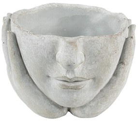 Šedý cementový kvetináč hlava ženy v dlaniach - 17*17*11 cm