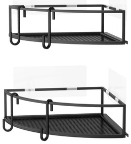 Čierne rohové samodržiace oceľové kúpeľňové poličky 2 ks Cubiko – Umbra