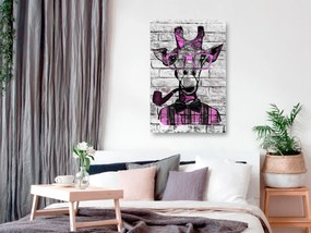 Artgeist Obraz - Giraffe with Pipe (1 Part) Vertical Pink Veľkosť: 80x120, Verzia: Premium Print