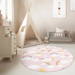 Ružový prateľný detský koberec ø100 cm Rainbow World – Mila Home