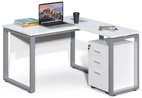 Rohový kancelársky stôl s kontajnerom Houseland Prime Home 01 120 cm biely