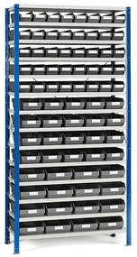 Regál MIX s 76 šedými plastovými boxami REACH, 2100x1000x500 mm