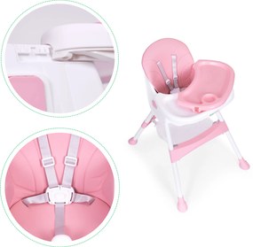 ECOTOYS jedálenské kresielko pre deti, ružové, 5-bodové