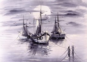 Sklenený obraz - Prístav, olejomaľba (70x50 cm)