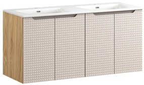 Závěsná skříňka Luxor Beige Sky se zápustnými umyvadly 120 cm béžová/dub olejovaný