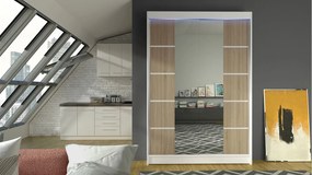 Posuvná skriňa Parys V, Farby: čierna /biela, Osvetlenie: osvetlenie LED RGB - farebné