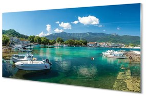 Sklenený obraz Grécko Marina mora hory 120x60 cm