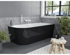 Mexen Mia, voľne stojaca rohová vaňa pravá 160 x 80 cm, biela/čierna, biely prepad, 52691608075P-20